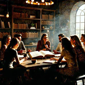 Lifestyle Matte Painting: Book club with colleagues