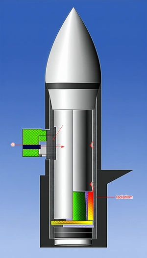 A Rocket Is Shown In A Blue Sky, With A Green Square In The Middle Of The Rocket