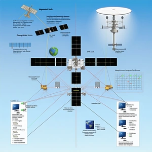 A Diagram Is Displayed On A Blue Background, Showing The Various Components Of A Space Station
