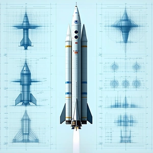 A Space Shuttle Is Shown In A Blue And White Drawing, With The Shuttle Being The Main Focus