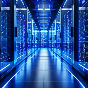 Tech Geometric Design: Server Rack With Blue Light (glow:1.31) With Image, There