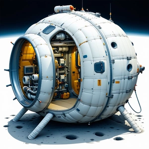 A Large White Spacecraft With A Round Shape, Resembling A Giant Ball