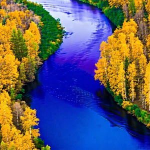 Nature Aerial Photography: Rushing (river:1.42) Surrounded By Autumn (trees:1.45) With Serene River