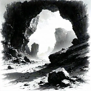 Nature Charcoal Drawing: Natural Arch In Dry Season With Image, There