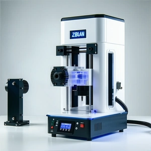 A White And Black 3d Printer, Specifically A Zblan 3d Printer, Sitting On A White Table