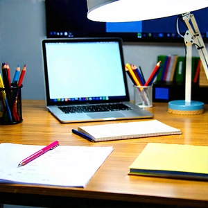 Business Graphic Design: Workplace with modern office supplies on desk