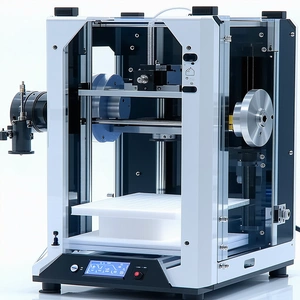 A White And Black Machine Is Sitting On A White Surface