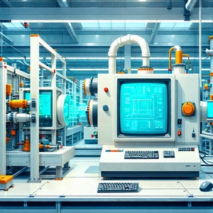 Tech Flat Design: Educational Technology In Manufacturing Facility With Image, There