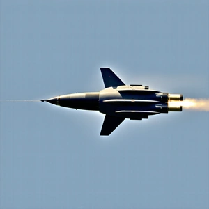 A Fighter Jet Is Flying Through The Sky, Leaving A Trail Of Smoke Behind It