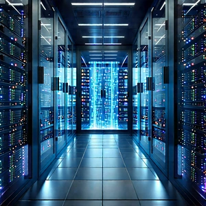 Server Rack With Data Streams With Large Room