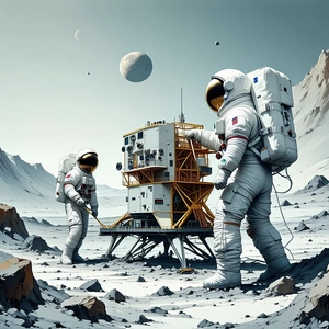 In The Image, There Are Two Astronauts Standing On A Rocky Surface, Possibly On The Moon