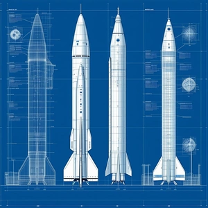 A Blue Drawing Of A Rocket Ship Is Displayed