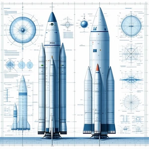 A Blue Rocket Ship Is Shown In A Drawing, With A Smaller Rocket Ship Next To It