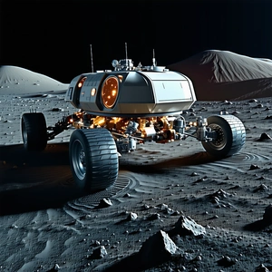 A Large, Four-wheeled Vehicle Driving On A Rocky Surface