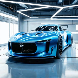 Tech Advertising Photography: Automotive Technology In Manufacturing Facility With Blue Sports