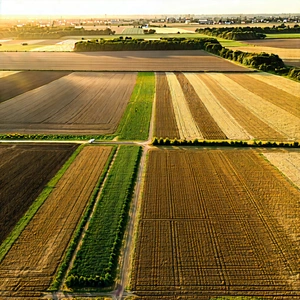 Nature Editorial Photography: Aerial View Of Agricultural Fields With Large, Open