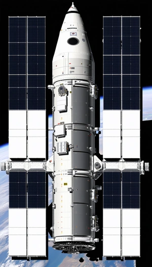 A Large Spacecraft With A White And Gray Color Scheme