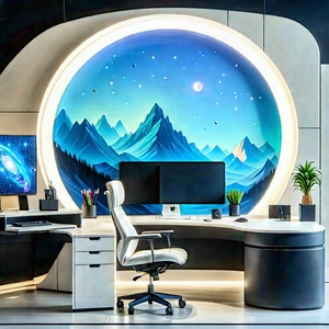 (futuristic:1.45) Tech Startup Office With Well-lit Office