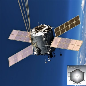 A Space Station Is Flying High In The Sky, With A Clear Blue Sky Above It