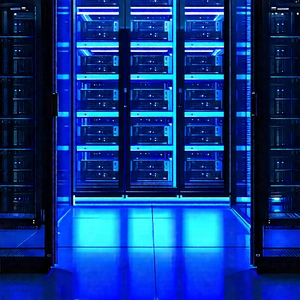 Server rack with blue light (glow:1.43)