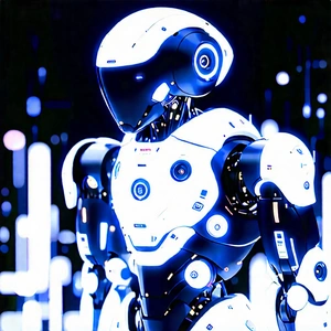 Robot With Data Streams With Futuristic Robot