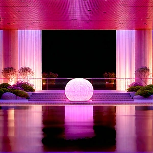 Lifestyle 3d Render: Balcony Garden With Warm Lighting With Large, Illuminated