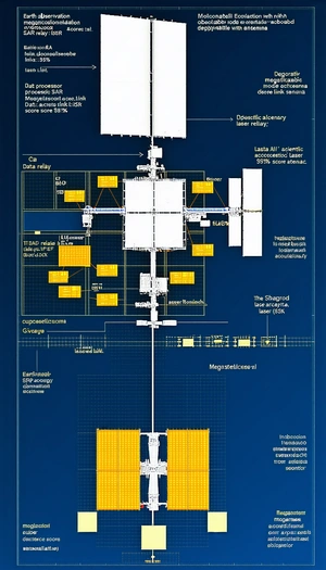 A Blue Diagram Shows The Layout Of A Space Station