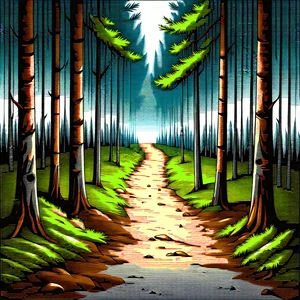 Nature Ink Drawing: Path through pine forest