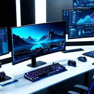 Tech Drone Photography: (futuristic:1.38) Digital Workspace With Image, There
