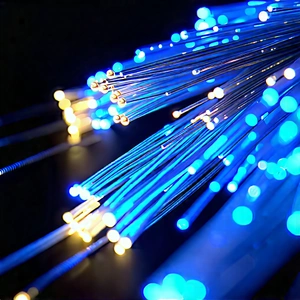 Close-up Of Fiber Optic Cables With Close-up Blue