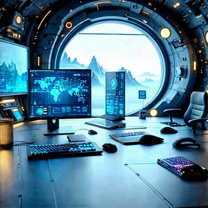 Futuristic Tech Startup Office With Futuristic Setting,