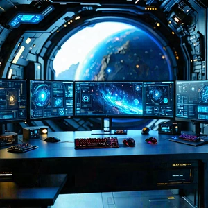(futuristic:1.39) digital workspace