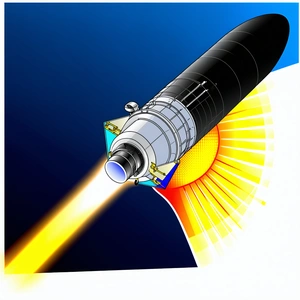 A Rocket Is Shown In The Image, With Its Engine Lit Up