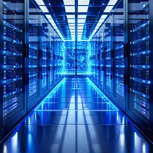 Tech Digital Art: Server Rack With Holographic Projection With Image, There
