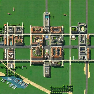 Urban Voxel Art: Aerial view of cultural district