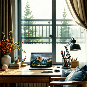 Lifestyle Advertising Photography: Home Office With Comfortable Textiles With Wooden Desk