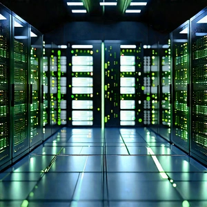 Server Rack With Data Streams With Image, There