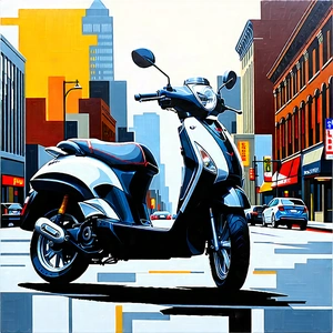 Urban Gouache Painting: City electric scooter in arts district