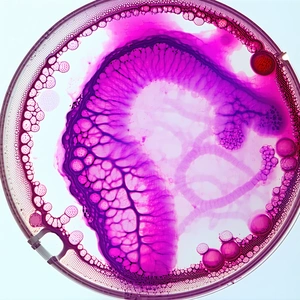 A Purple Substance, Possibly A Blood Sample, Inside A Glass Container