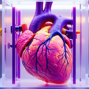 A Purple Heart With Blue Veins, Placed Inside A Glass Case