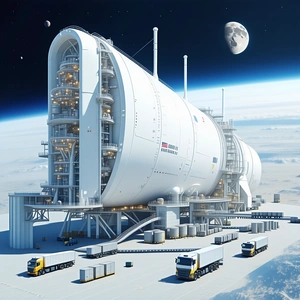 A Large White Space Shuttle, Possibly A Space Station, Sitting On A Platform