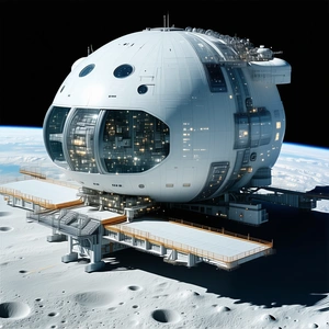 A Large White Spacecraft Is Parked On The Moon