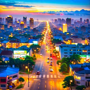 Urban Oil Painting: Aerial View Of Urban Renewal Area With Beautifully City