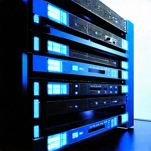 Server Rack With Data Streams With Large Black