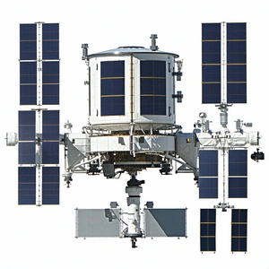 A Large Spacecraft Is Shown In A White Background, With A Close-up Of The Spacecraft's Front