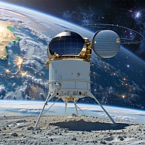 A Space Station Or Satellite, Possibly A Moon Lander, Sitting On The Surface Of The Moon