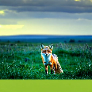 Nature Tilt-shift Photography: Fox In Prairie Grassland With Small Standing