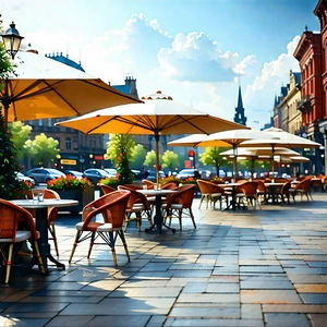 Urban Matte Painting: Urban street with outdoor seating