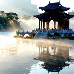 Urban Watercolor Painting: Cultural Center With Morning (mist:1.12) With Beautiful Chinese