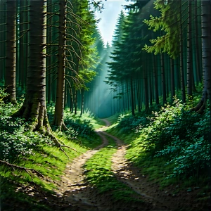 Nature Digital Illustration: Path Through Dense Forest With Image, There